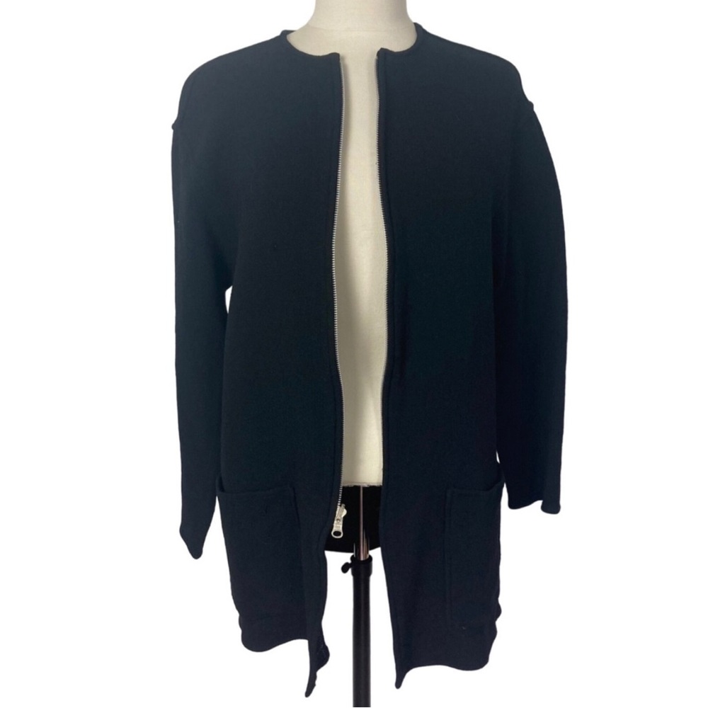 Emanuel Ungaro Dark Blue Wool Crepe Knit Texture Blazer 2 Upfront Zipper Sz XXL